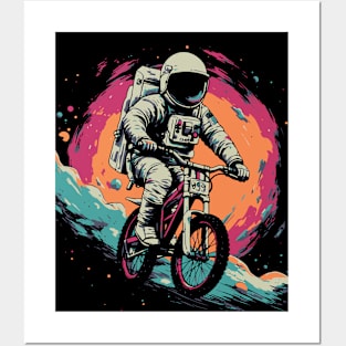 Intergalactic Bike Rider // Astronaut on a Bicycle in Outer Space B Posters and Art